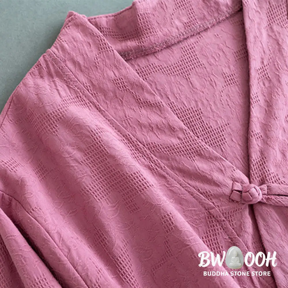 Buddha Stones Casual Solid Color Frog Button Long Sleeve Zen Cotton Linen Women’s Shirt - Women’s Shirts