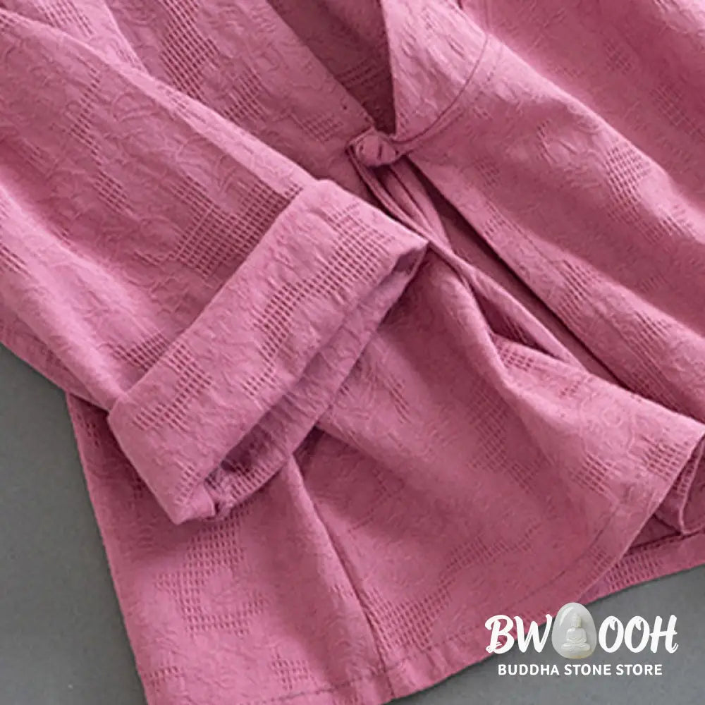 Buddha Stones Casual Solid Color Frog Button Long Sleeve Zen Cotton Linen Women’s Shirt - Women’s Shirts