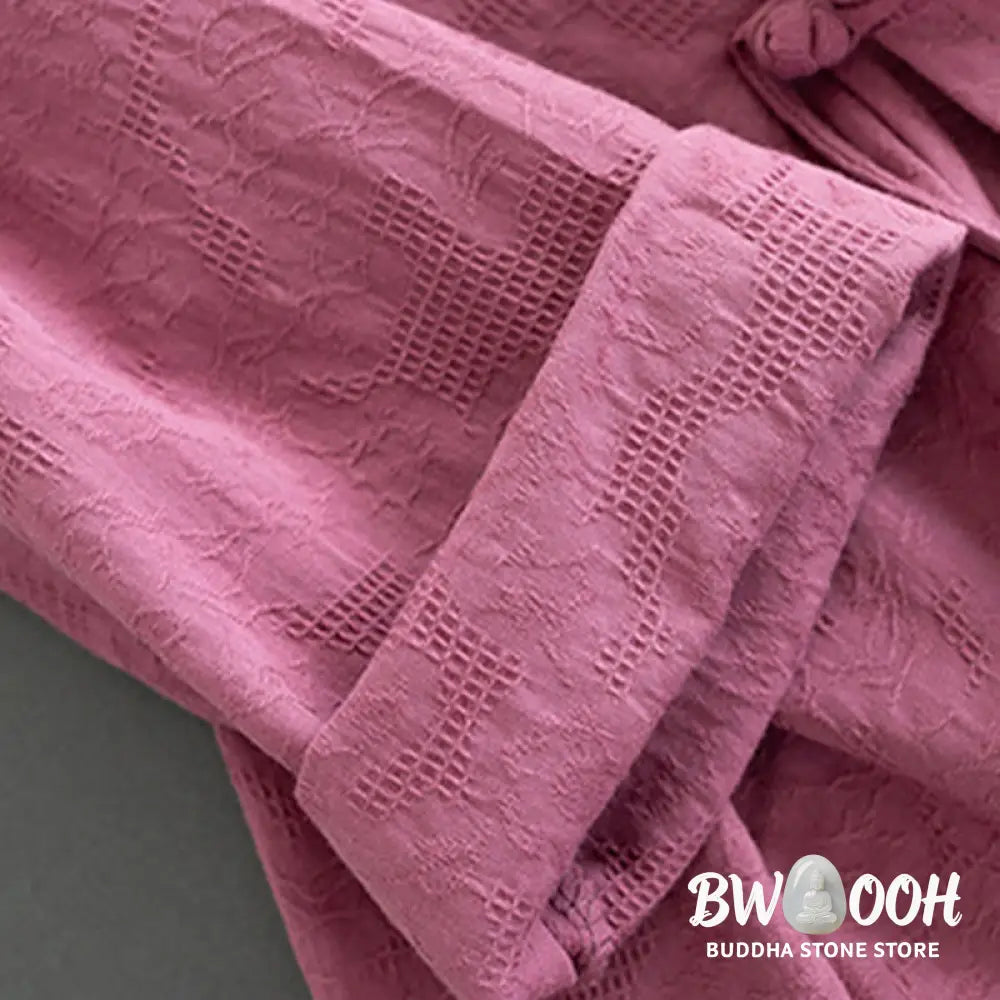 Buddha Stones Casual Solid Color Frog Button Long Sleeve Zen Cotton Linen Women’s Shirt - Women’s Shirts
