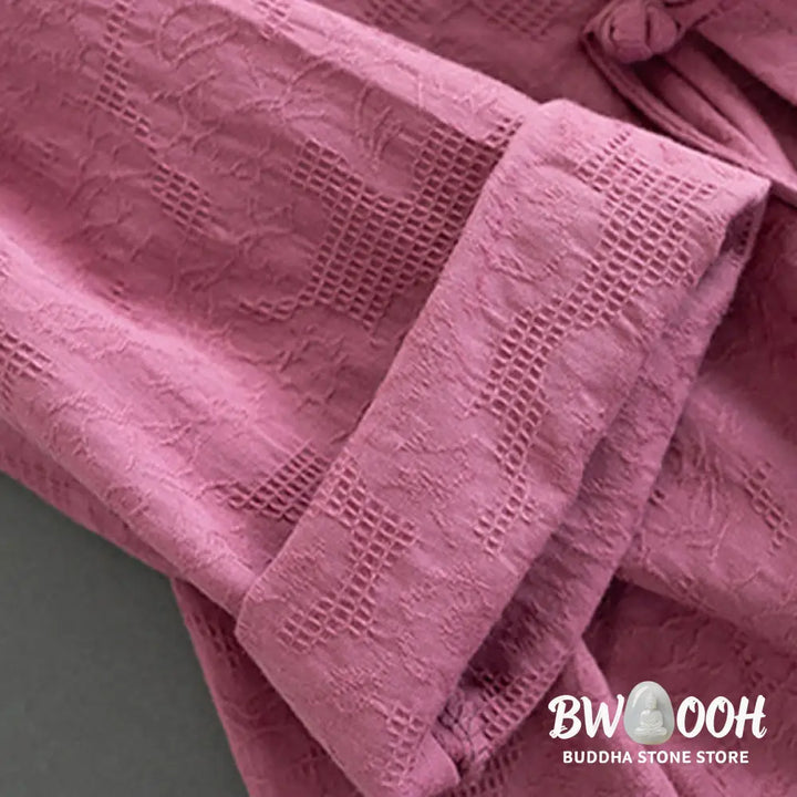 Buddha Stones Casual Solid Color Frog Button Long Sleeve Zen Cotton Linen Women’s Shirt - Women’s Shirts
