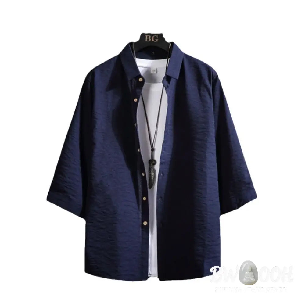 Buddha Stones Casual Solid Color Front Button Three Quarter Sleeves Men’s Shirt - Men’s Shirts