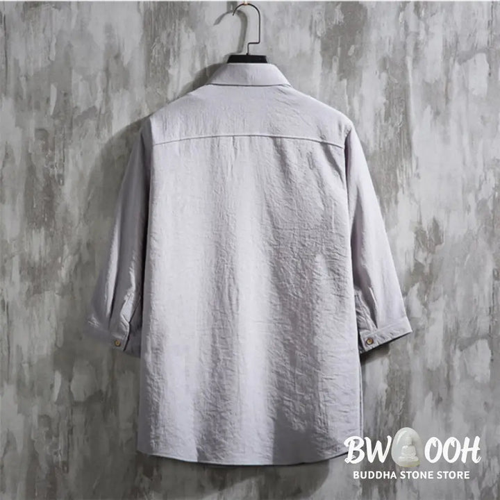 Buddha Stones Casual Solid Color Front Button Three Quarter Sleeves Men’s Shirt - Men’s Shirts