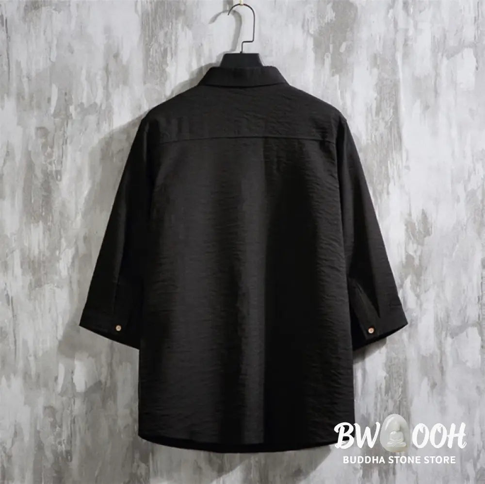 Buddha Stones Casual Solid Color Front Button Three Quarter Sleeves Men’s Shirt - Men’s Shirts