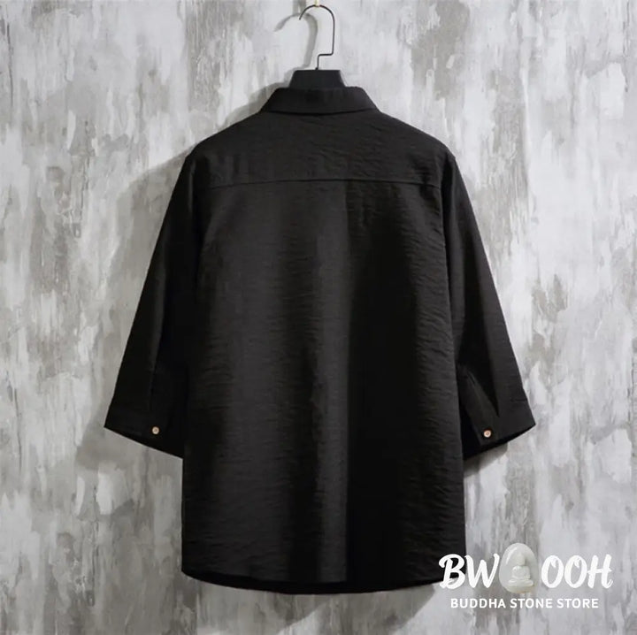 Buddha Stones Casual Solid Color Front Button Three Quarter Sleeves Men’s Shirt - Men’s Shirts