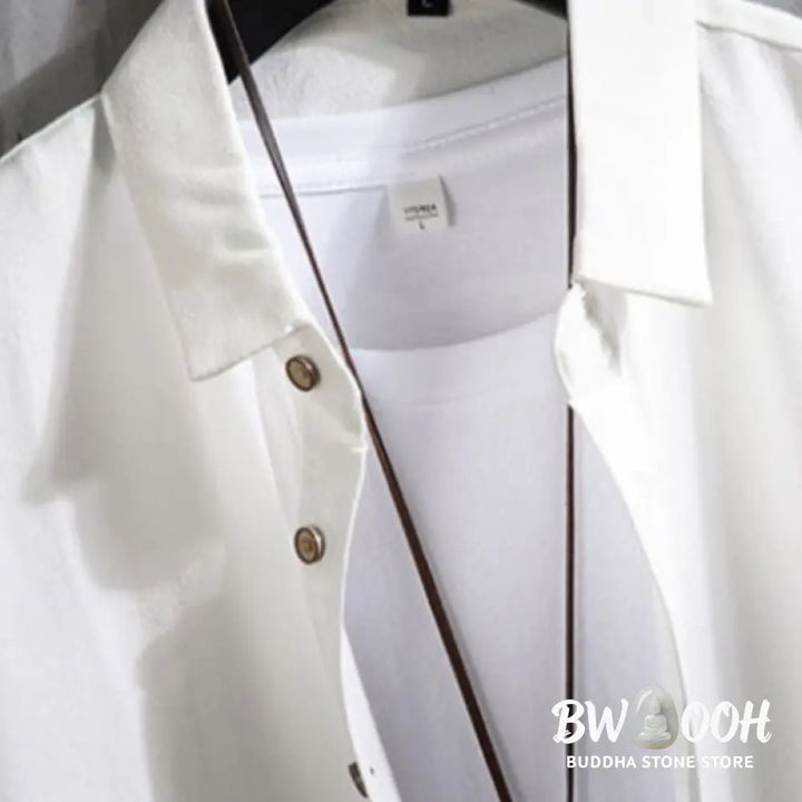 Buddha Stones Casual Solid Color Front Button Three Quarter Sleeves Men’s Shirt - Men’s Shirts