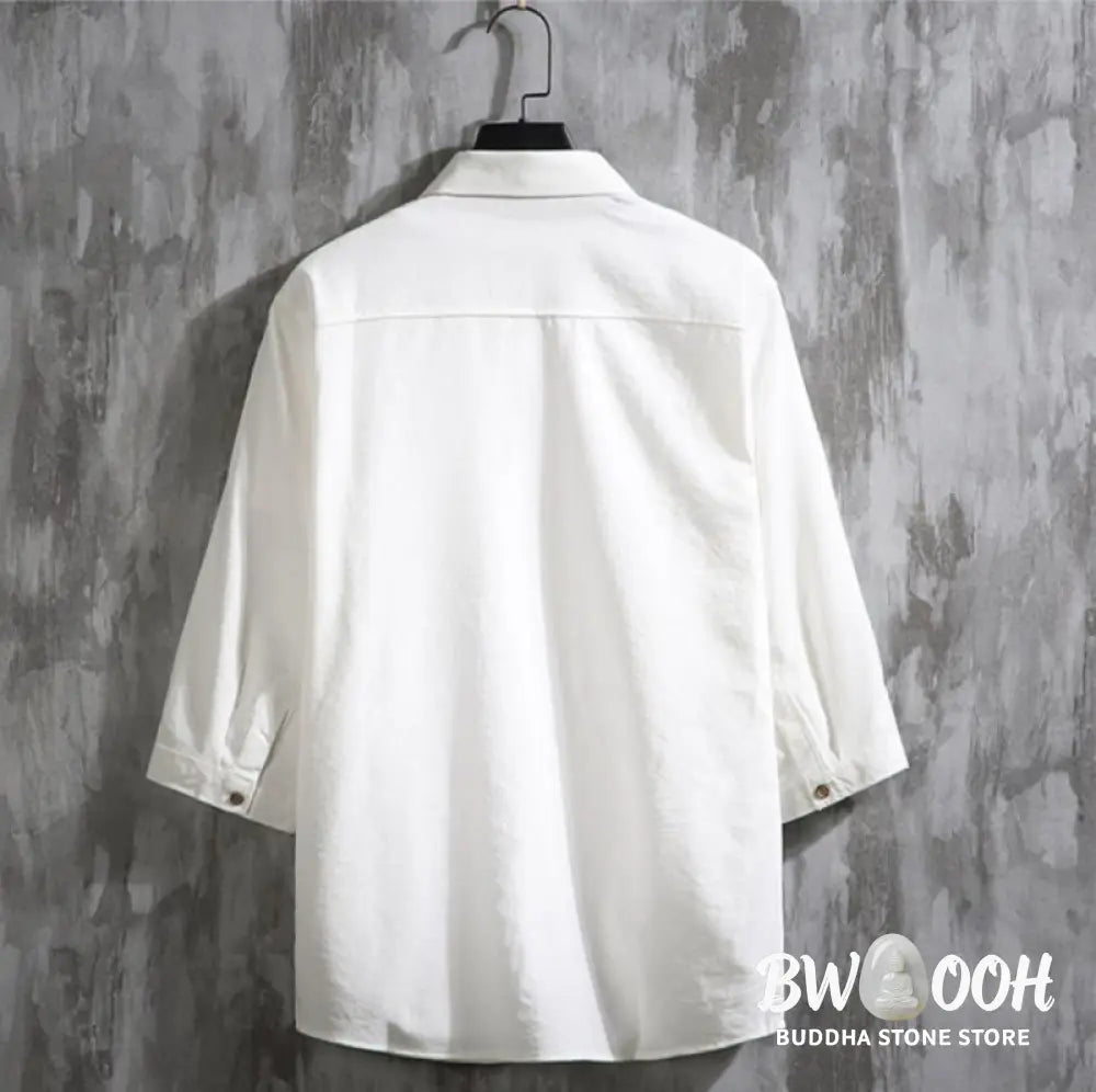 Buddha Stones Casual Solid Color Front Button Three Quarter Sleeves Men’s Shirt - Men’s Shirts