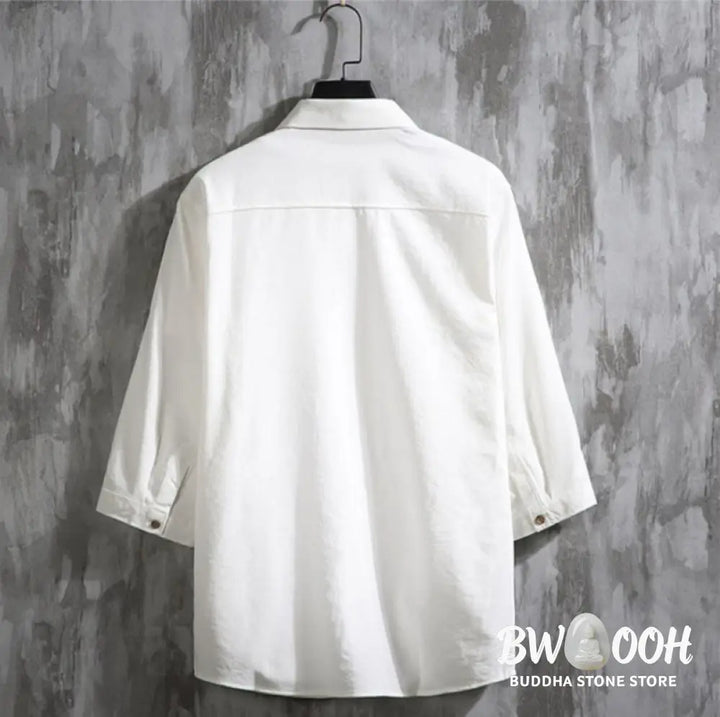 Buddha Stones Casual Solid Color Front Button Three Quarter Sleeves Men’s Shirt - Men’s Shirts