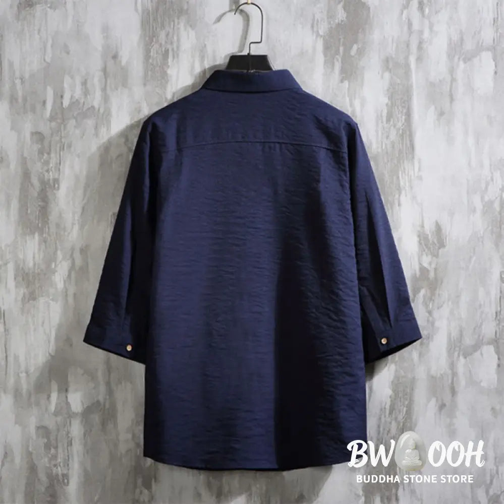Buddha Stones Casual Solid Color Front Button Three Quarter Sleeves Men’s Shirt - Men’s Shirts