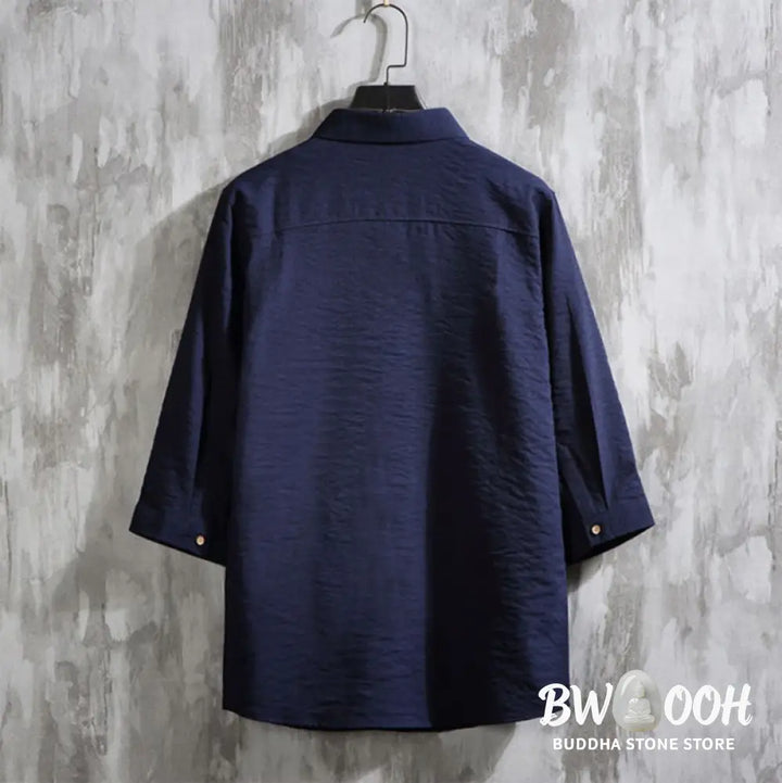 Buddha Stones Casual Solid Color Front Button Three Quarter Sleeves Men’s Shirt - Men’s Shirts