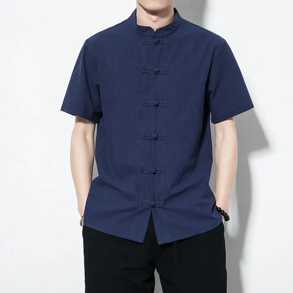 BWOOOH Casual Solid Color Front Frog Buttons Chinese Tang