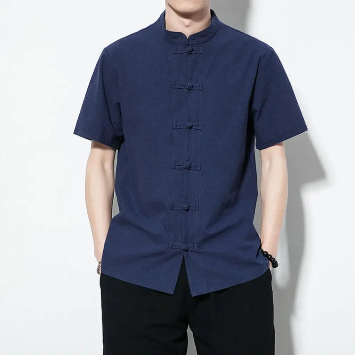 BWOOOH Casual Solid Color Front Frog Buttons Chinese Tang
