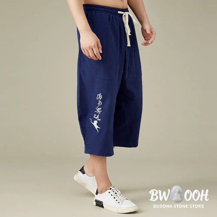 Buddha Stones Casual Solid Color Men’s Straight Leg Shorts With Pockets Leisure Cotton Men’s Pants - Men’s Pants