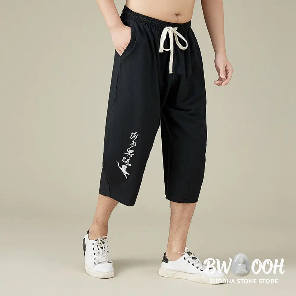 Buddha Stones Casual Solid Color Men’s Straight Leg Shorts With Pockets Leisure Cotton Men’s Pants - Men’s Pants