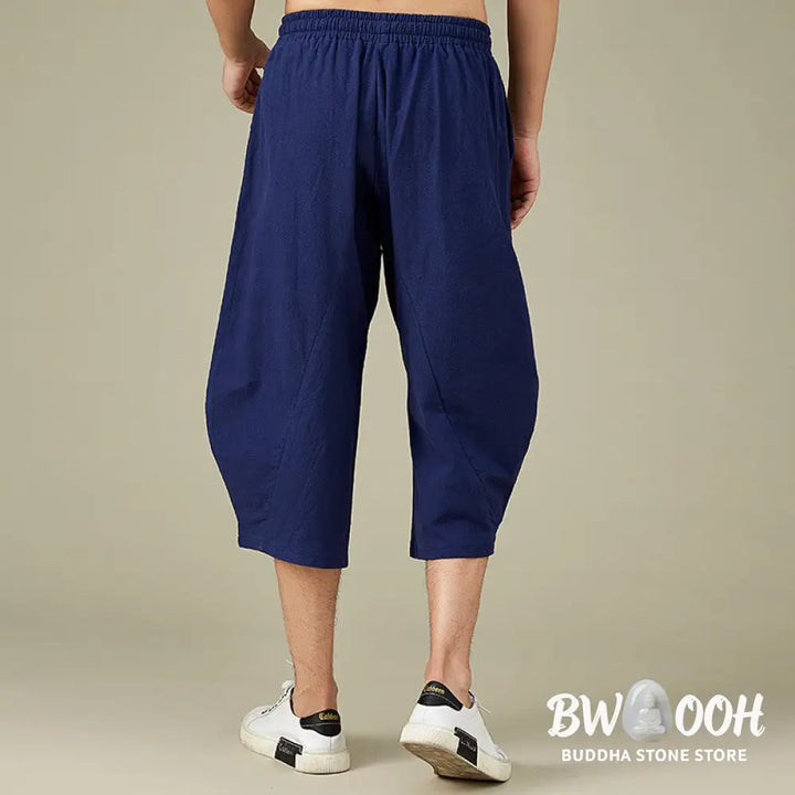 Buddha Stones Casual Solid Color Men’s Straight Leg Shorts With Pockets Leisure Cotton Men’s Pants - Men’s Pants