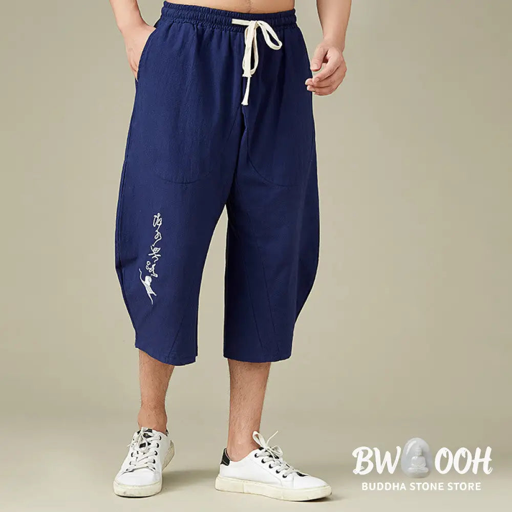 Buddha Stones Casual Solid Color Men’s Straight Leg Shorts With Pockets Leisure Cotton Men’s Pants - Men’s Pants