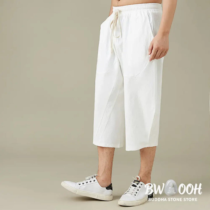 Buddha Stones Casual Solid Color Men’s Straight Leg Shorts With Pockets Leisure Cotton Men’s Pants - Men’s Pants