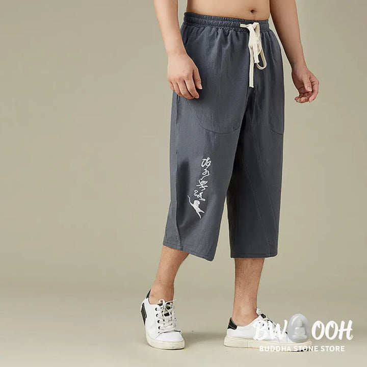 Buddha Stones Casual Solid Color Men’s Straight Leg Shorts With Pockets Leisure Cotton Men’s Pants - Men’s Pants