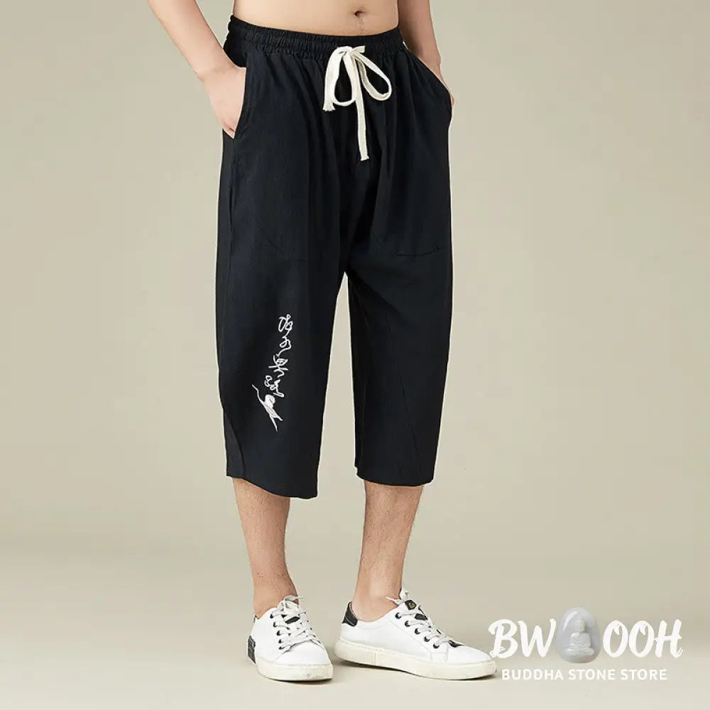 Buddha Stones Casual Solid Color Men’s Straight Leg Shorts With Pockets Leisure Cotton Men’s Pants - Men’s Pants