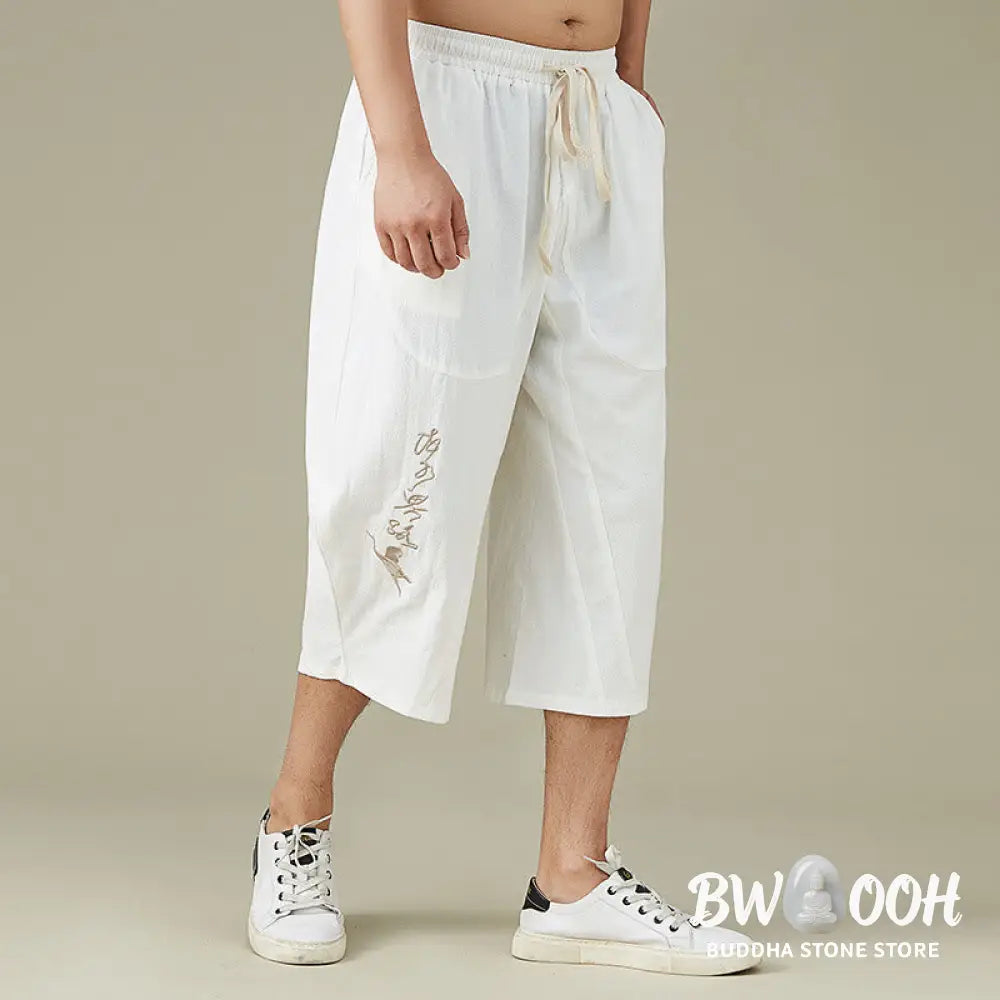 Buddha Stones Casual Solid Color Men’s Straight Leg Shorts With Pockets Leisure Cotton Men’s Pants - Men’s Pants