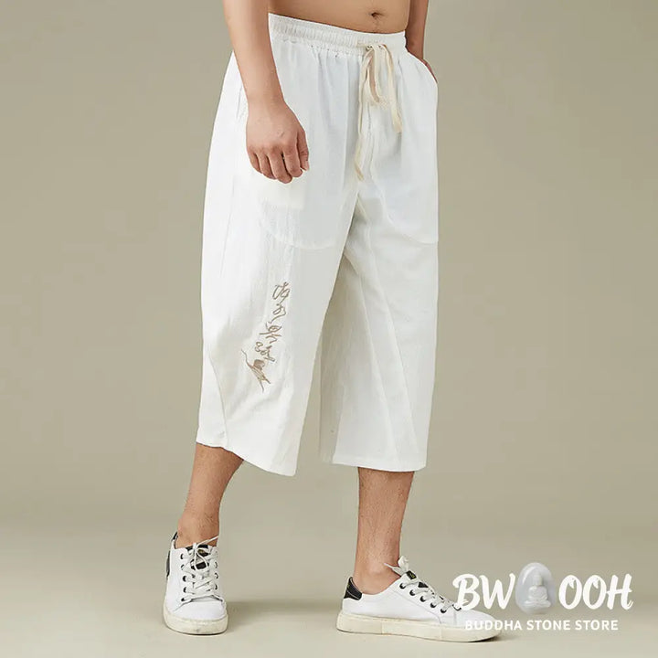 Buddha Stones Casual Solid Color Men’s Straight Leg Shorts With Pockets Leisure Cotton Men’s Pants - Men’s Pants
