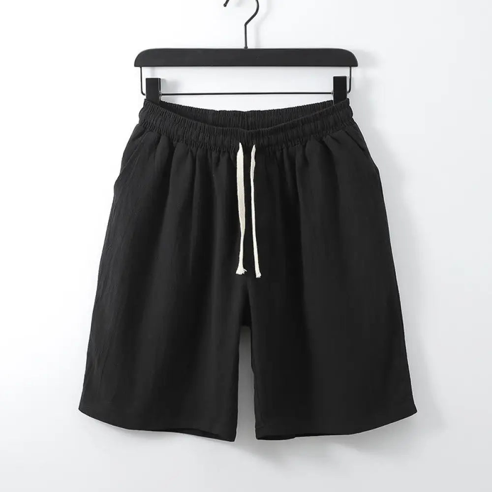 Buddha Stones Casual Solid Color Men's Straight Shorts With Pockets Cotton Shorts Men's Pants - Black / US/UK/AU34，EU44