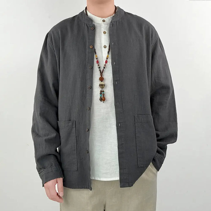 BWOOOH Casual Solid Color Ramie Linen Cotton Men&