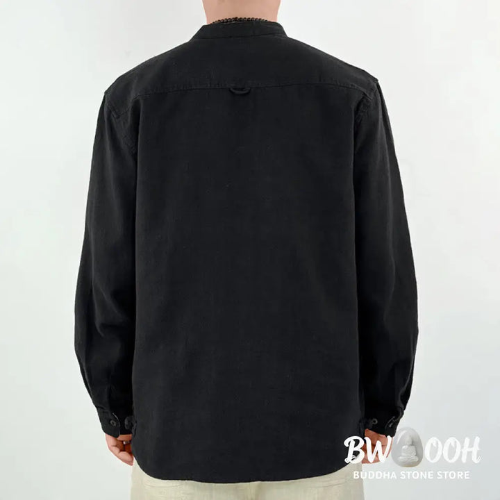 Buddha Stones Casual Solid Color Ramie Linen Cotton Men’s Shirt With Pockets - Men’s Shirts