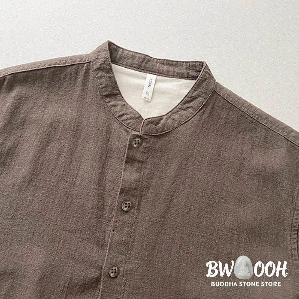 Buddha Stones Casual Solid Color Ramie Linen Cotton Men’s Shirt With Pockets - Men’s Shirts