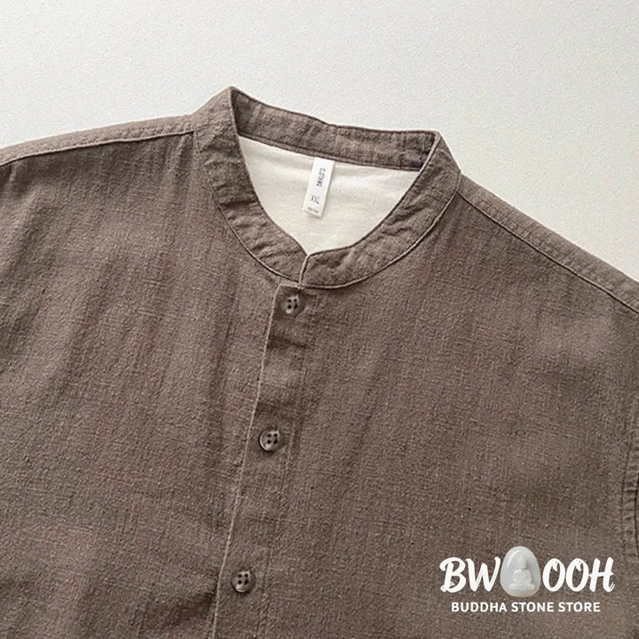 Buddha Stones Casual Solid Color Ramie Linen Cotton Men’s Shirt With Pockets - Men’s Shirts