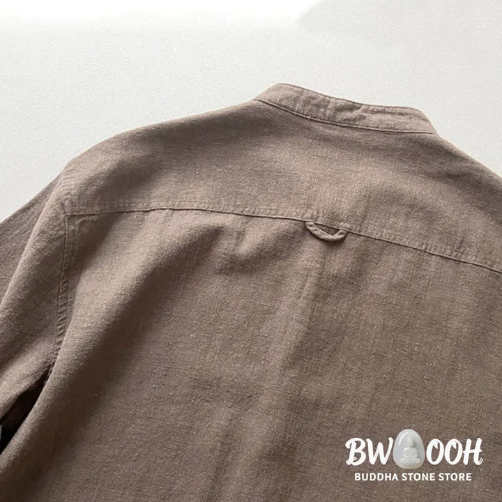 Buddha Stones Casual Solid Color Ramie Linen Cotton Men’s Shirt With Pockets - Men’s Shirts