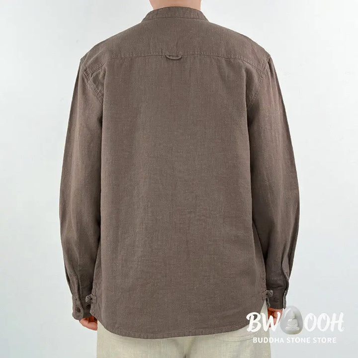 Buddha Stones Casual Solid Color Ramie Linen Cotton Men’s Shirt With Pockets - Men’s Shirts