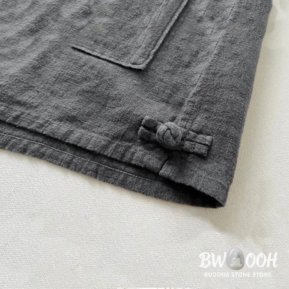 Buddha Stones Casual Solid Color Ramie Linen Cotton Men’s Shirt With Pockets - Men’s Shirts