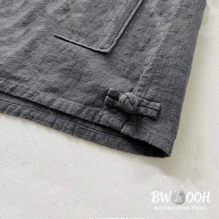 Buddha Stones Casual Solid Color Ramie Linen Cotton Men’s Shirt With Pockets - Men’s Shirts