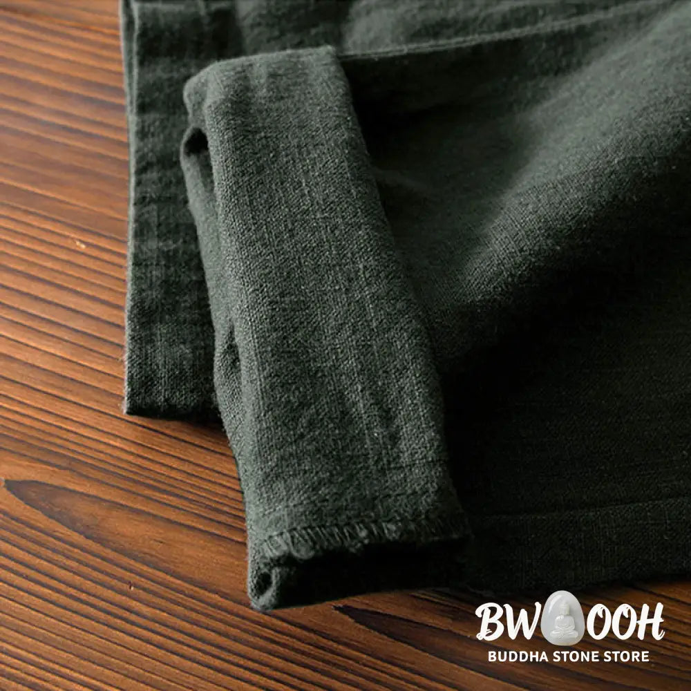 Buddha Stones Casual Solid Color Simple Design Drawstring Ramie Linen Men’s Pants With Pockets - Men’s Pants