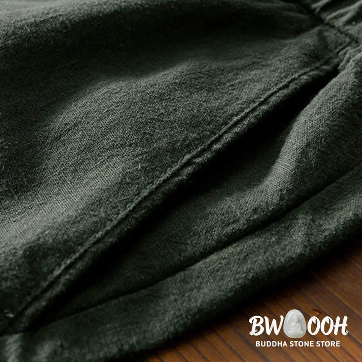 Buddha Stones Casual Solid Color Simple Design Drawstring Ramie Linen Men’s Pants With Pockets - Men’s Pants