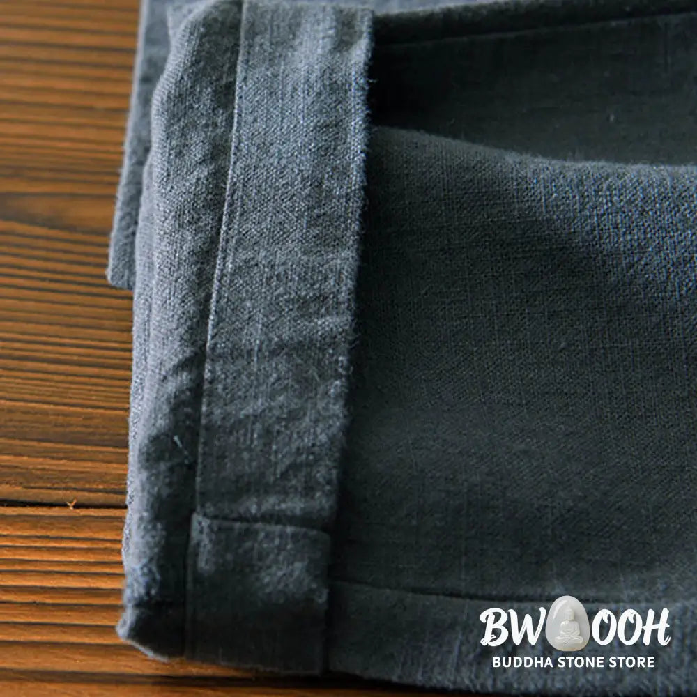 Buddha Stones Casual Solid Color Simple Design Drawstring Ramie Linen Men’s Pants With Pockets - Men’s Pants
