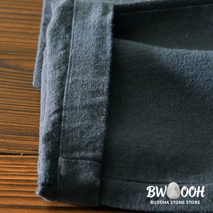 Buddha Stones Casual Solid Color Simple Design Drawstring Ramie Linen Men’s Pants With Pockets - Men’s Pants