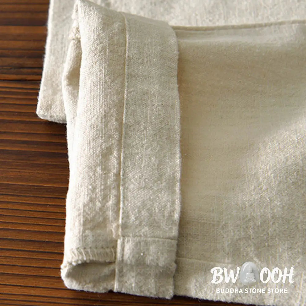 Buddha Stones Casual Solid Color Simple Design Drawstring Ramie Linen Men’s Pants With Pockets - Men’s Pants