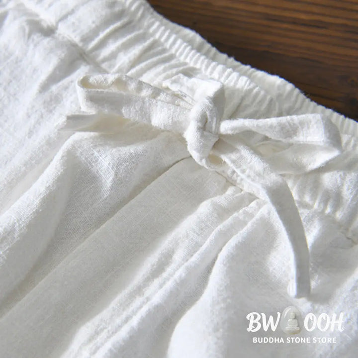 Buddha Stones Casual Solid Color Simple Design Drawstring Ramie Linen Men’s Pants With Pockets - Men’s Pants