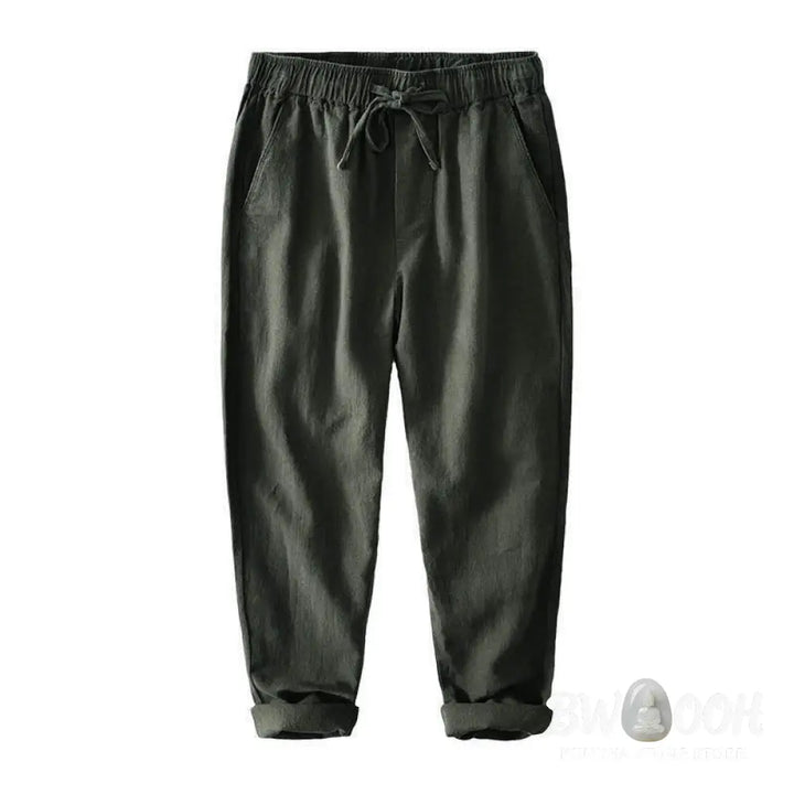 Buddha Stones Casual Solid Color Simple Design Drawstring Ramie Linen Men’s Pants With Pockets - Men’s Pants
