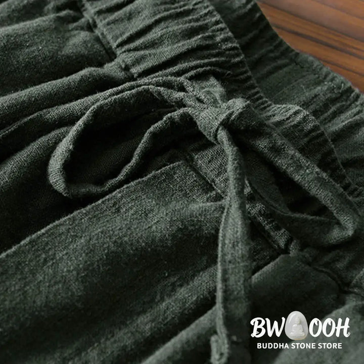 Buddha Stones Casual Solid Color Simple Design Drawstring Ramie Linen Men’s Pants With Pockets - Men’s Pants