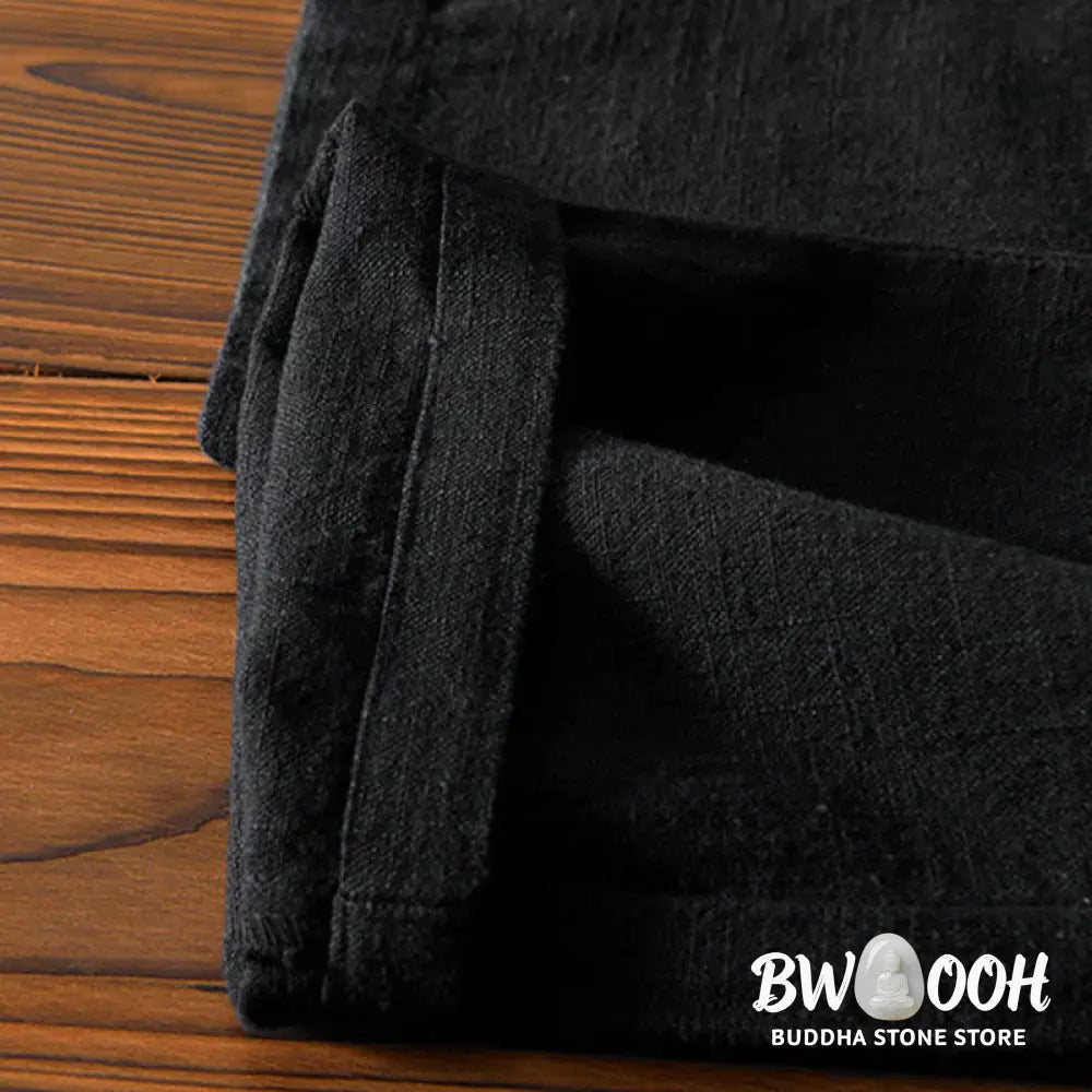 Buddha Stones Casual Solid Color Simple Design Drawstring Ramie Linen Men’s Pants With Pockets - Men’s Pants