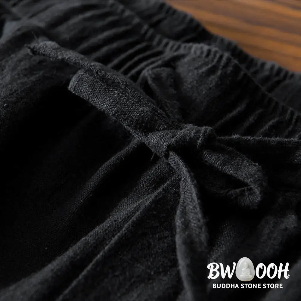 Buddha Stones Casual Solid Color Simple Design Drawstring Ramie Linen Men’s Pants With Pockets - Men’s Pants