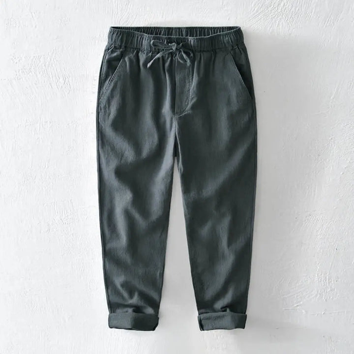 Buddha Stones Casual Solid Color Simple Design Drawstring Ramie Linen Men’s Pants With Pockets - LightSlateGray