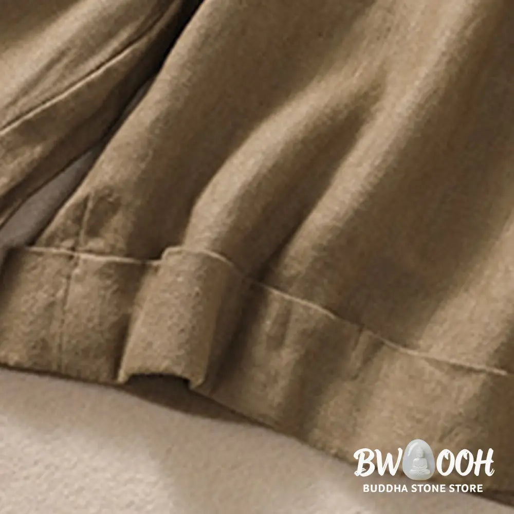 Buddha Stones Casual Solid Color Turn Up Cuff Belt Cotton Linen Women’s Shorts With Pockets - Women’s Shorts