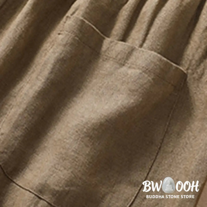 Buddha Stones Casual Solid Color Turn Up Cuff Belt Cotton Linen Women’s Shorts With Pockets - Women’s Shorts