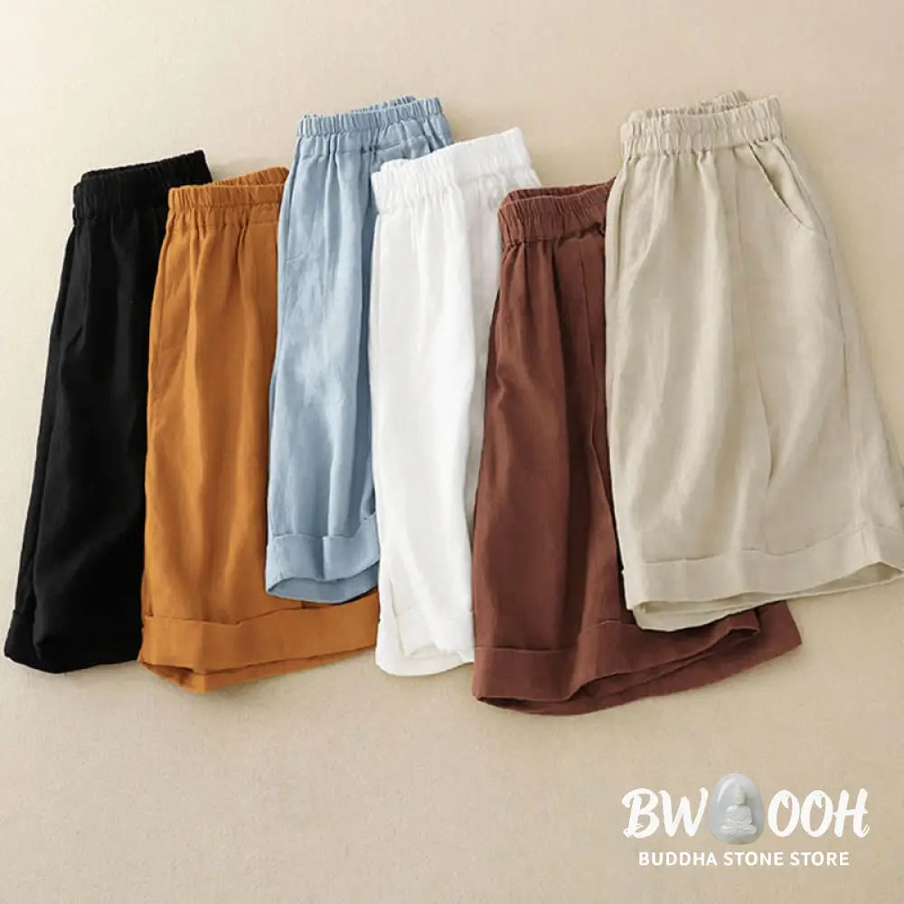Buddha Stones Casual Solid Color Women’s Cotton Shorts With Pockets - Women’s Shorts