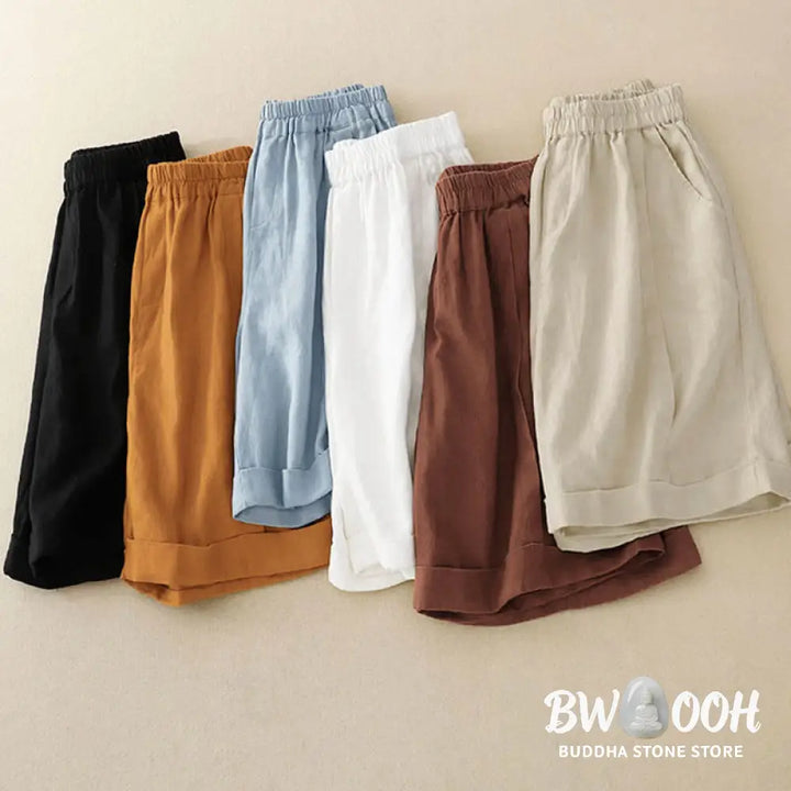 Buddha Stones Casual Solid Color Women’s Cotton Shorts With Pockets - Women’s Shorts