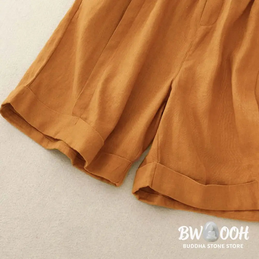 Buddha Stones Casual Solid Color Women’s Cotton Shorts With Pockets - Women’s Shorts