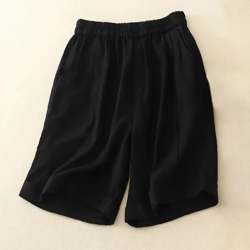 Buddha Stones Casual Solid Color Women’s Cotton Shorts With Pockets - Black / US0，UK/AU4，EU32 (M) - Women’s Shorts